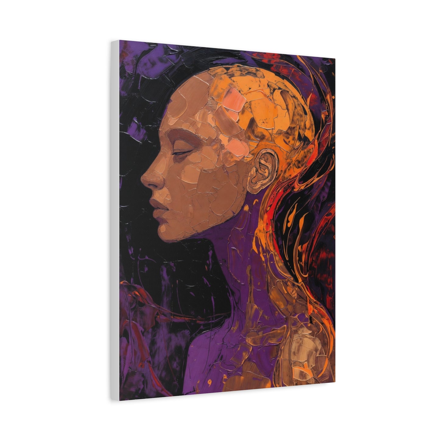 Abstract Portrait Canvas - Meditative Female Profile in Purple & Orange