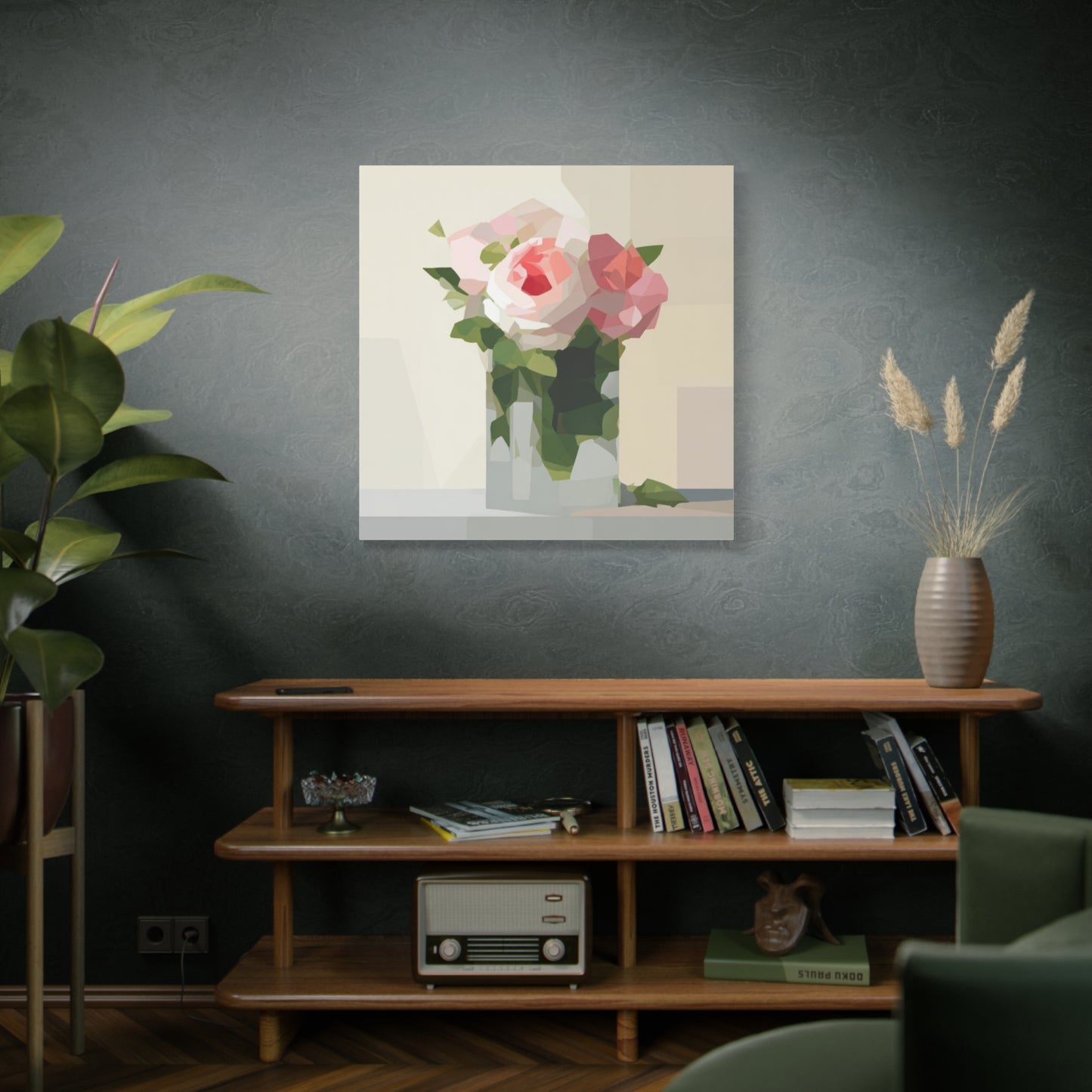 Pink Rose Still Life Canvas — Modern Floral Wall Art, Matte Stretched Canvas