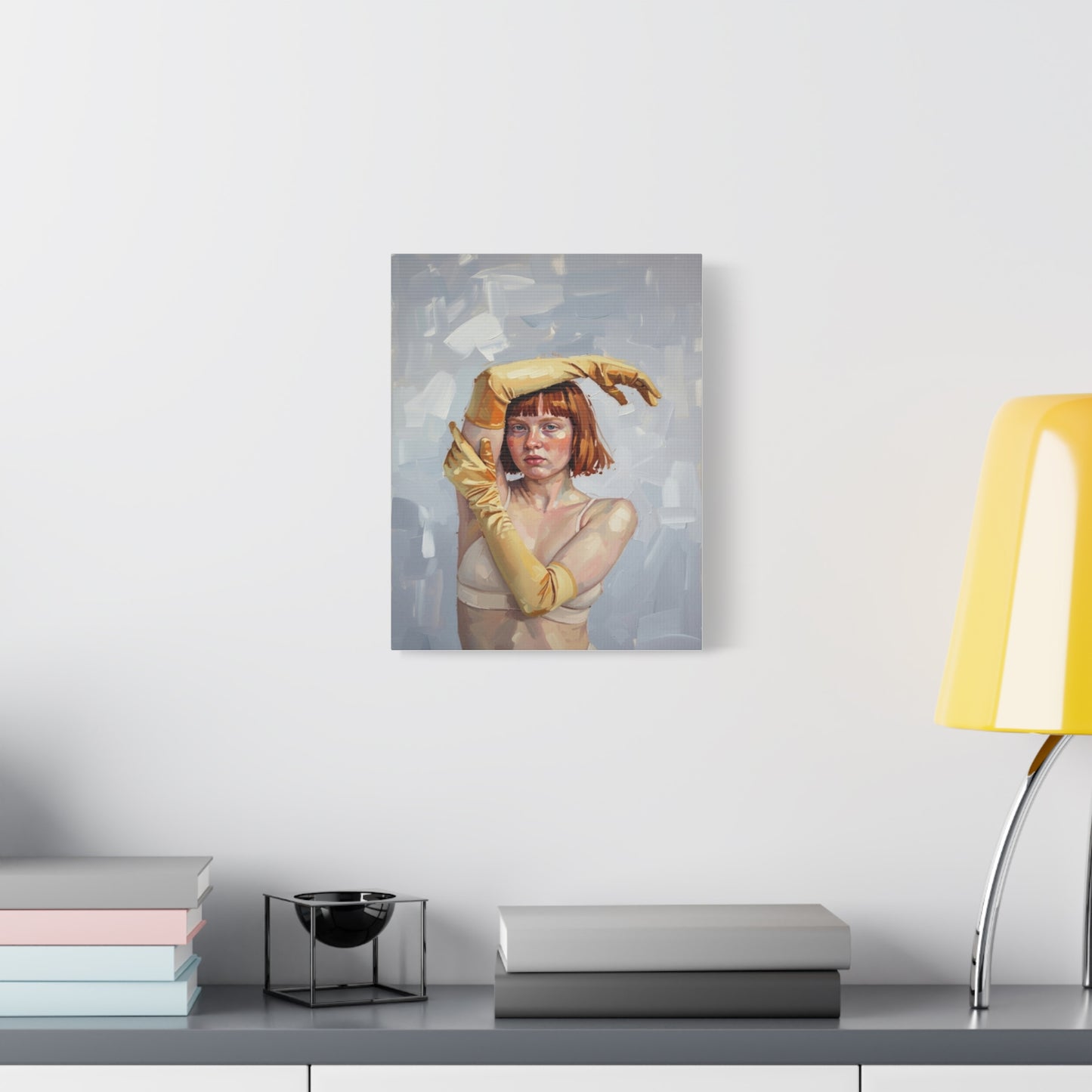 Portrait Canvas Print — Redheaded Woman with Yellow Gloves, Matte Stretched Art