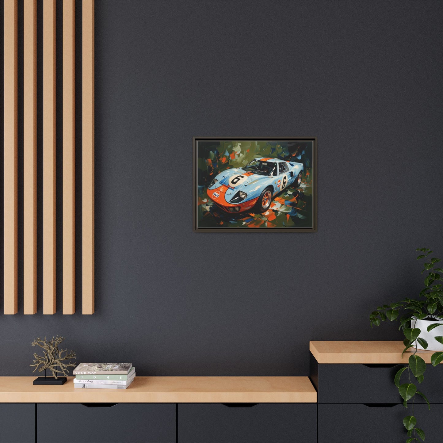 Gulf Racing GT40 Matte Framed Canvas — Vintage Sports Car Wall Art