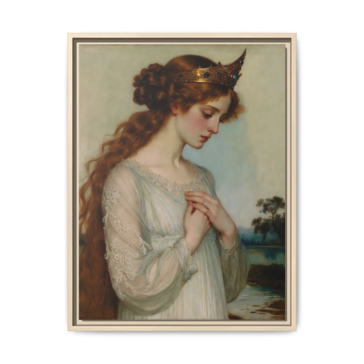 Framed Matte Canvas Print — Vintage Pre-Raphaelite Princess Portrait