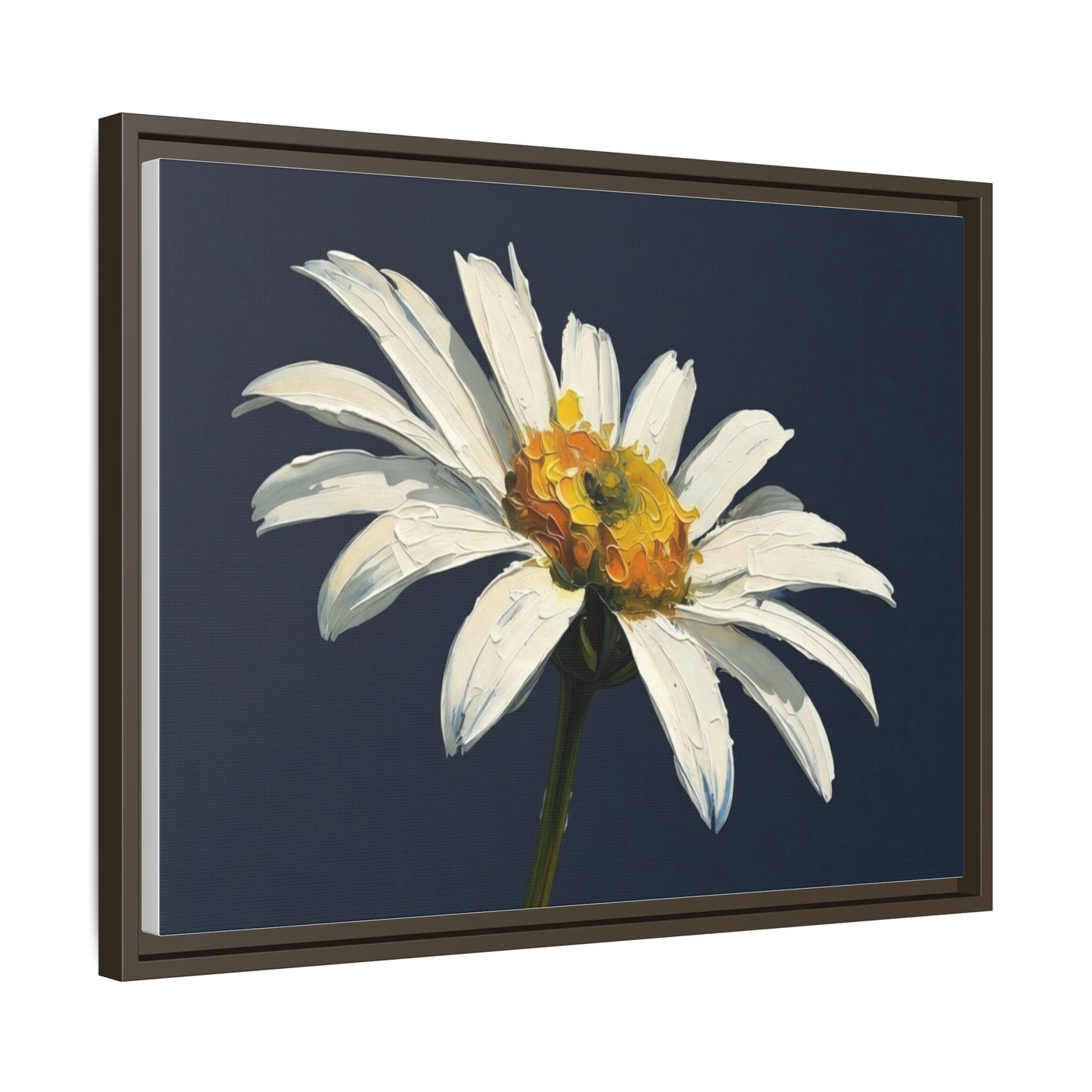 Framed Matte Canvas Daisy Wall Art — White Floral Painting on Navy