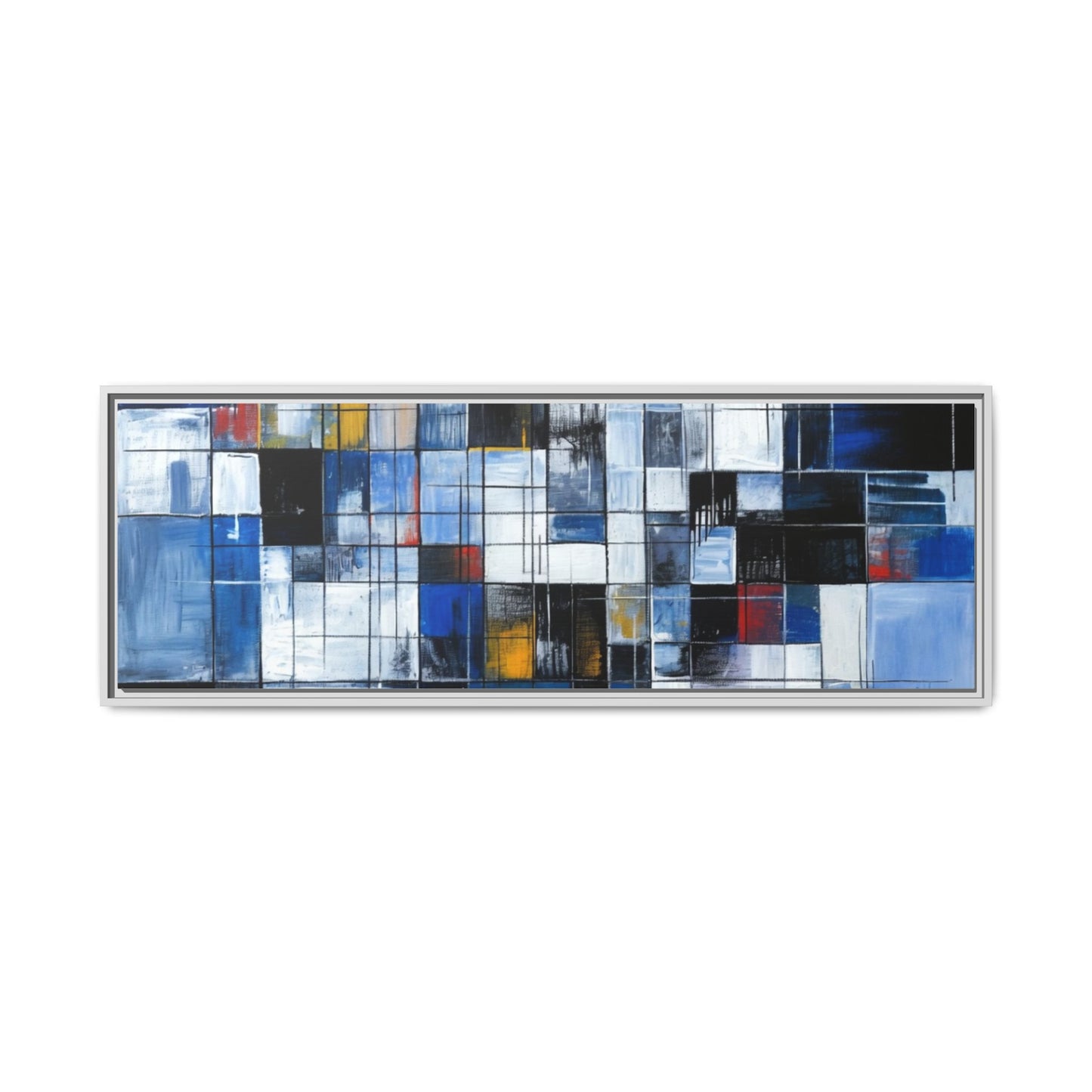Abstract Blue Grid Matte Canvas Framed Art Print