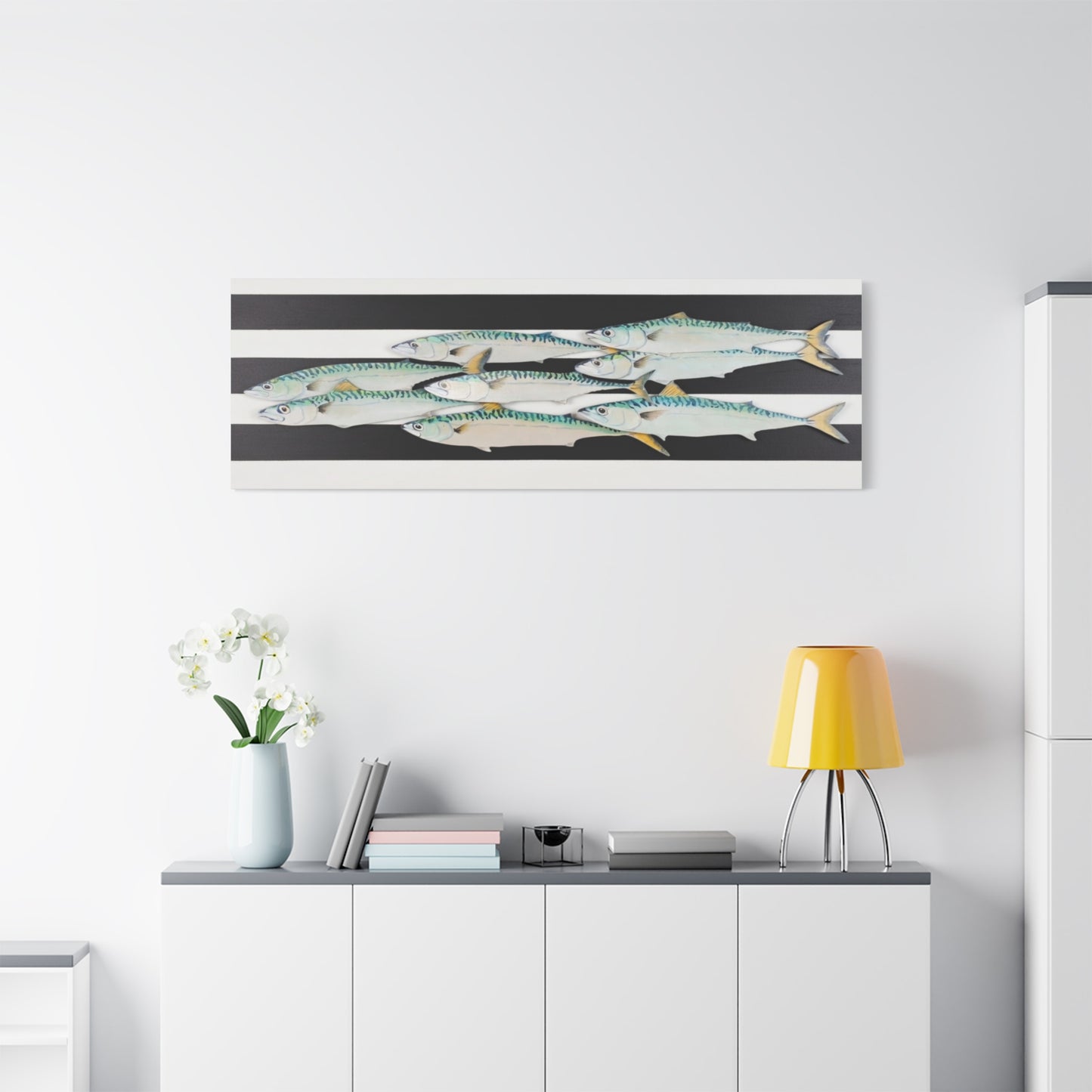 Striped Mackerel School Matte Canvas Print