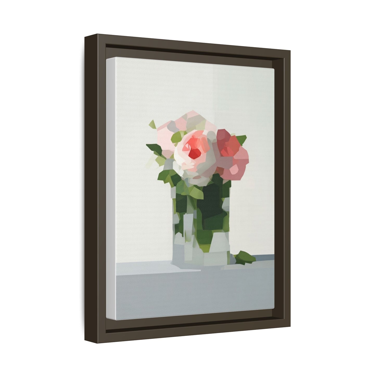 Framed Floral Canvas Print — Modern Pink Roses Still Life