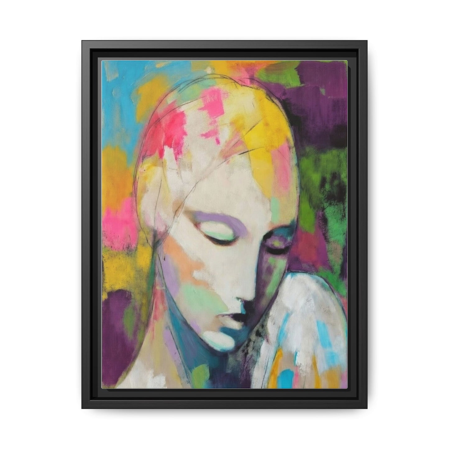 Framed Matte Canvas Art - Colorful Abstract Portrait