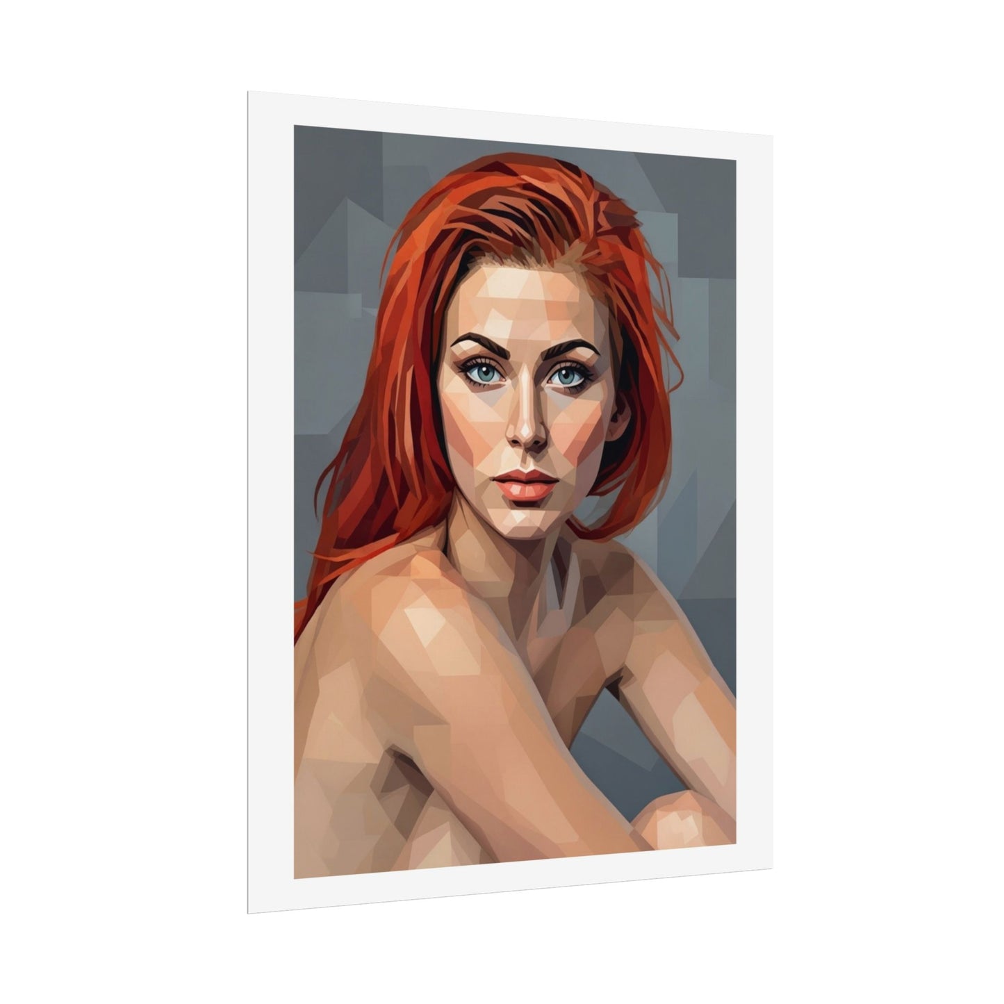 Geometric Redhead Portrait Poster — Modern Pop Art Rolled Print
