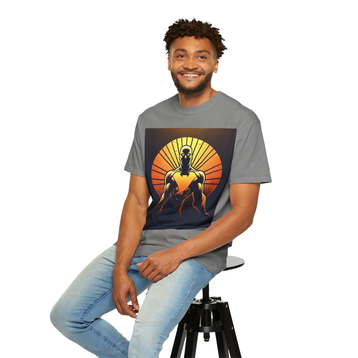 Superhero Sunrise T-Shirt — Bold Chest Emblem Graphic