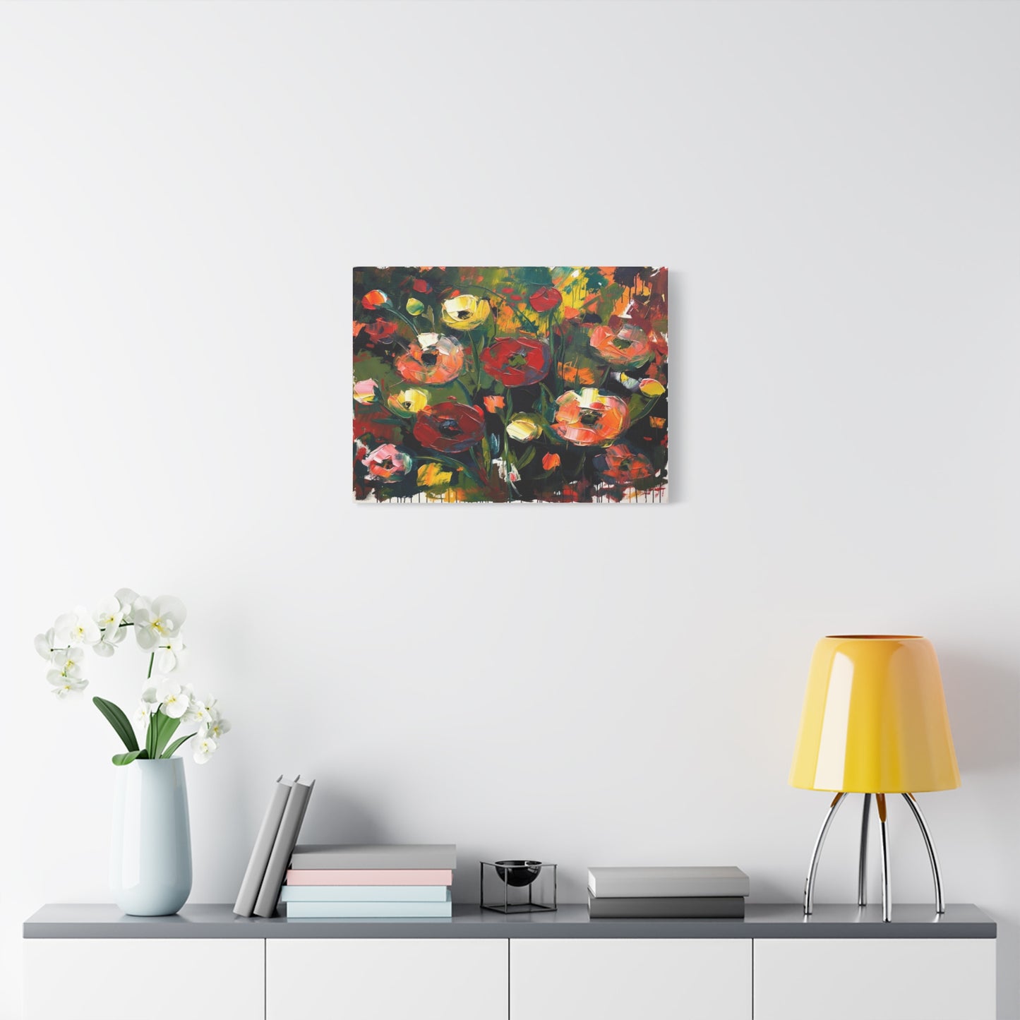 Bold Floral Abstract Canvas Print — Colorful Poppy Wall Art, Matte Stretched 1.25"