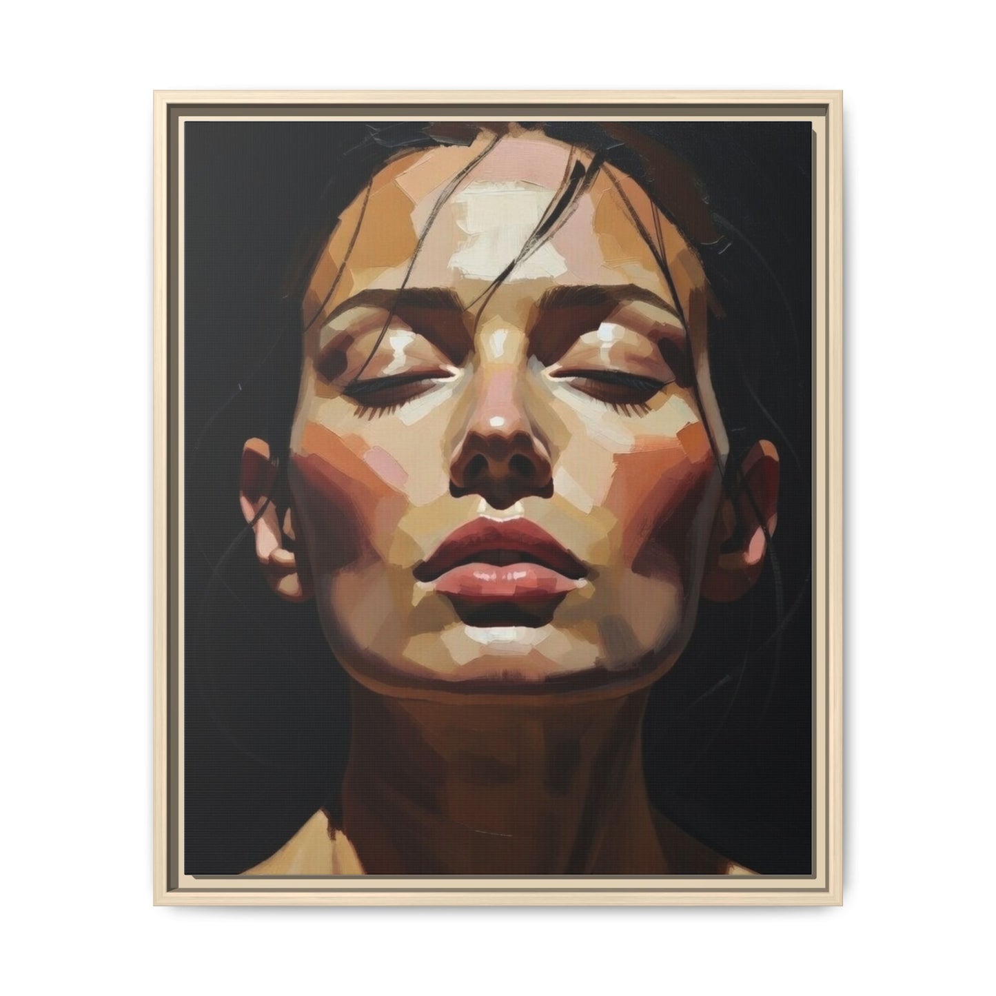 Framed Matte Canvas Portrait – Woman with Eyes Closed (Multi‑Color)