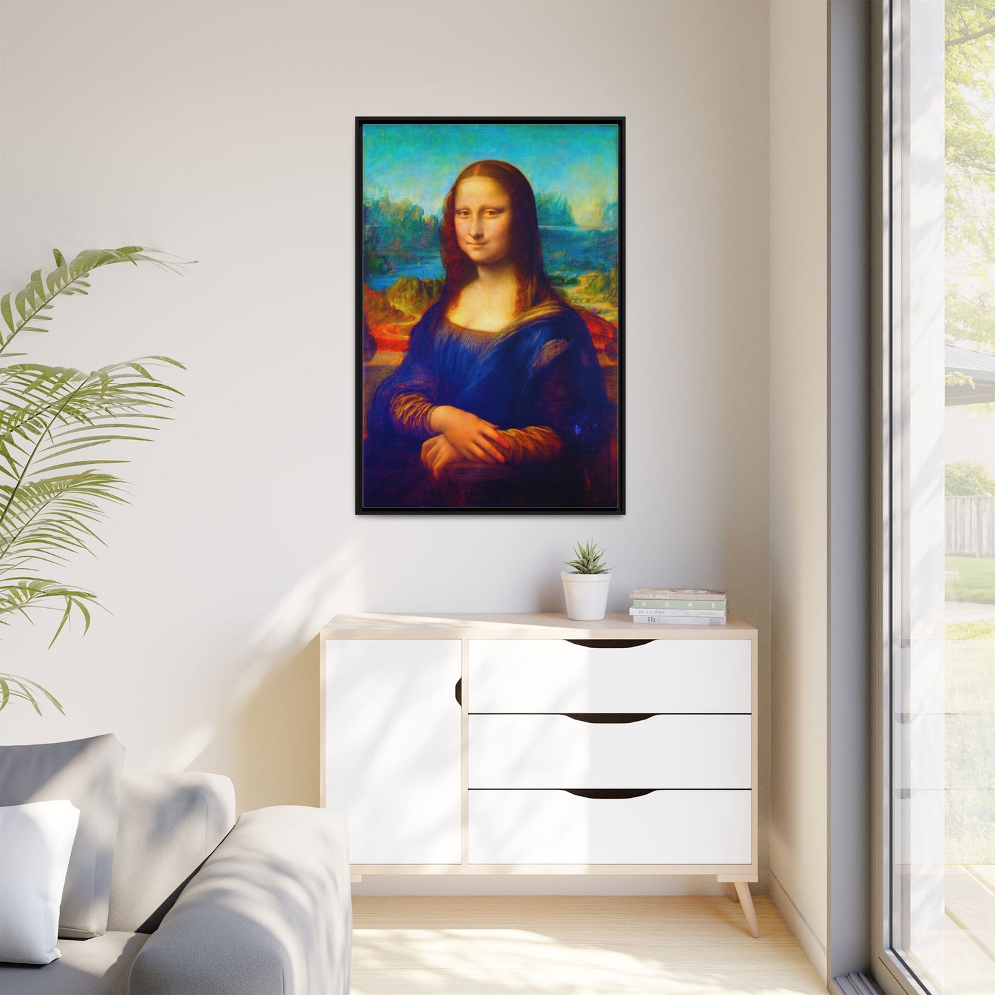 Framed Matte Canvas Print — Colorful Mona Lisa Wall Art