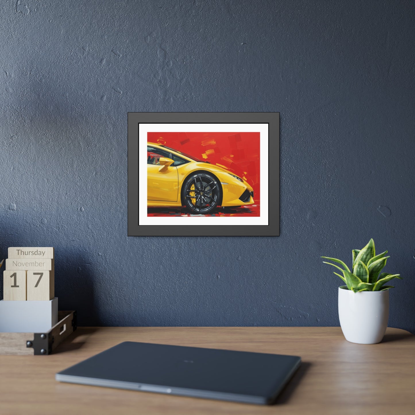 Yellow Sports Car Framed Poster — Modern Automotive Wall Art