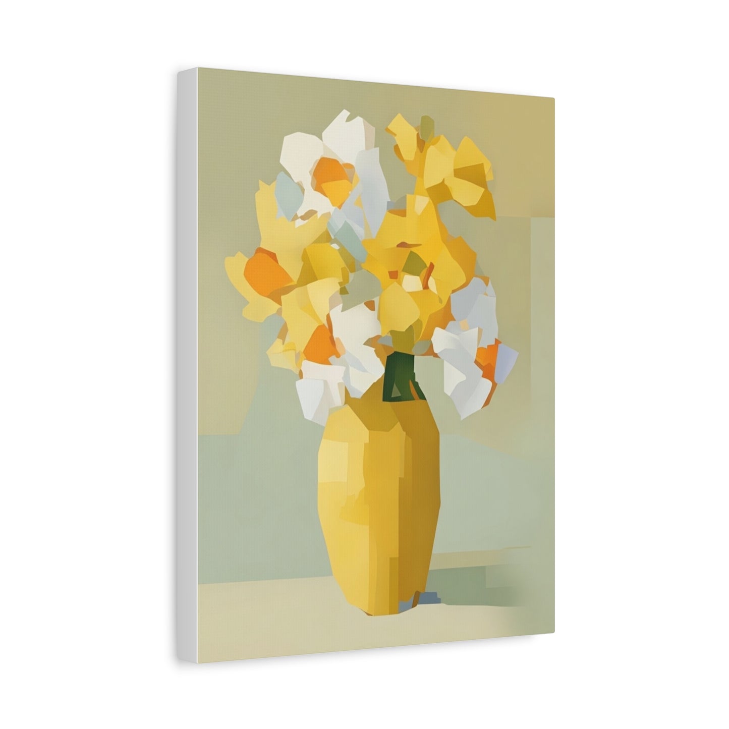 Yellow Vase Floral Canvas Print — Modern Abstract Daffodil Wall Art