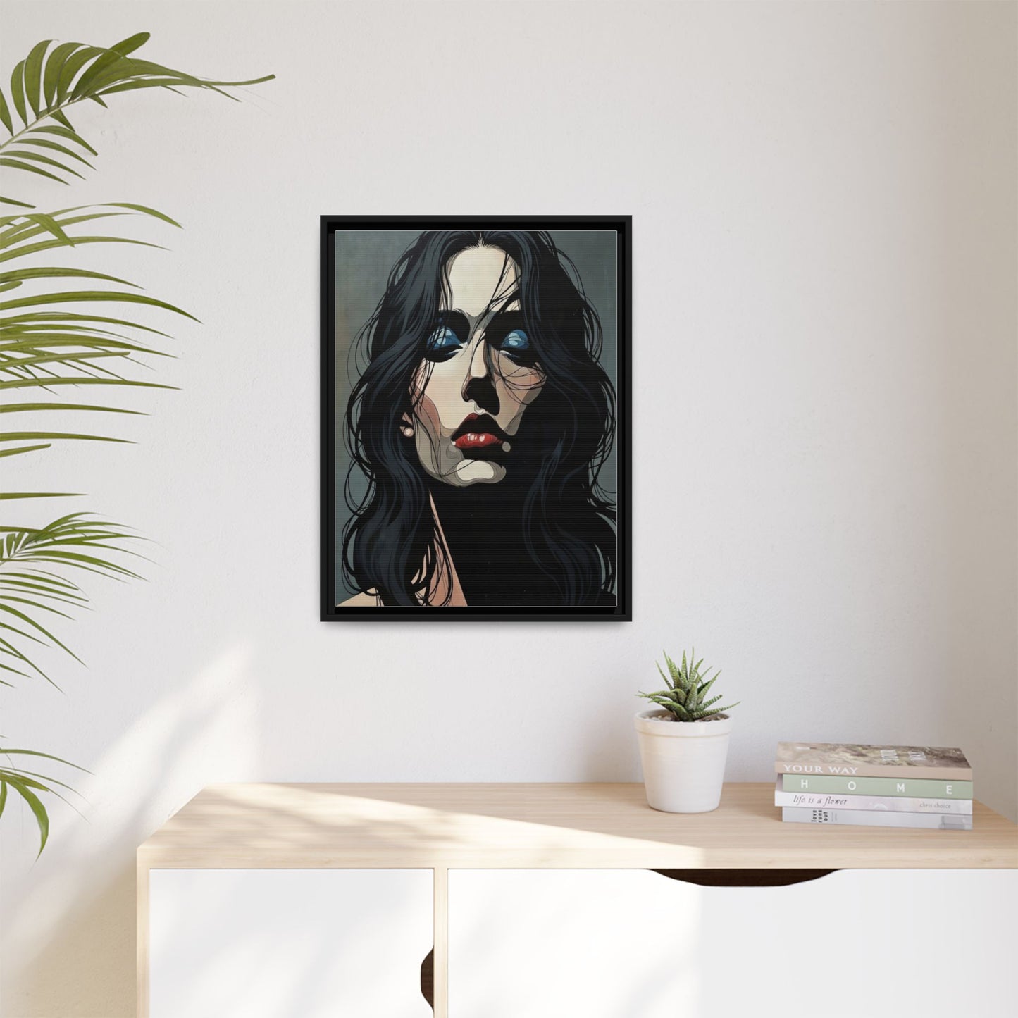 Framed Matte Canvas: Moody Portrait of Woman – Modern Gothic Wall Art