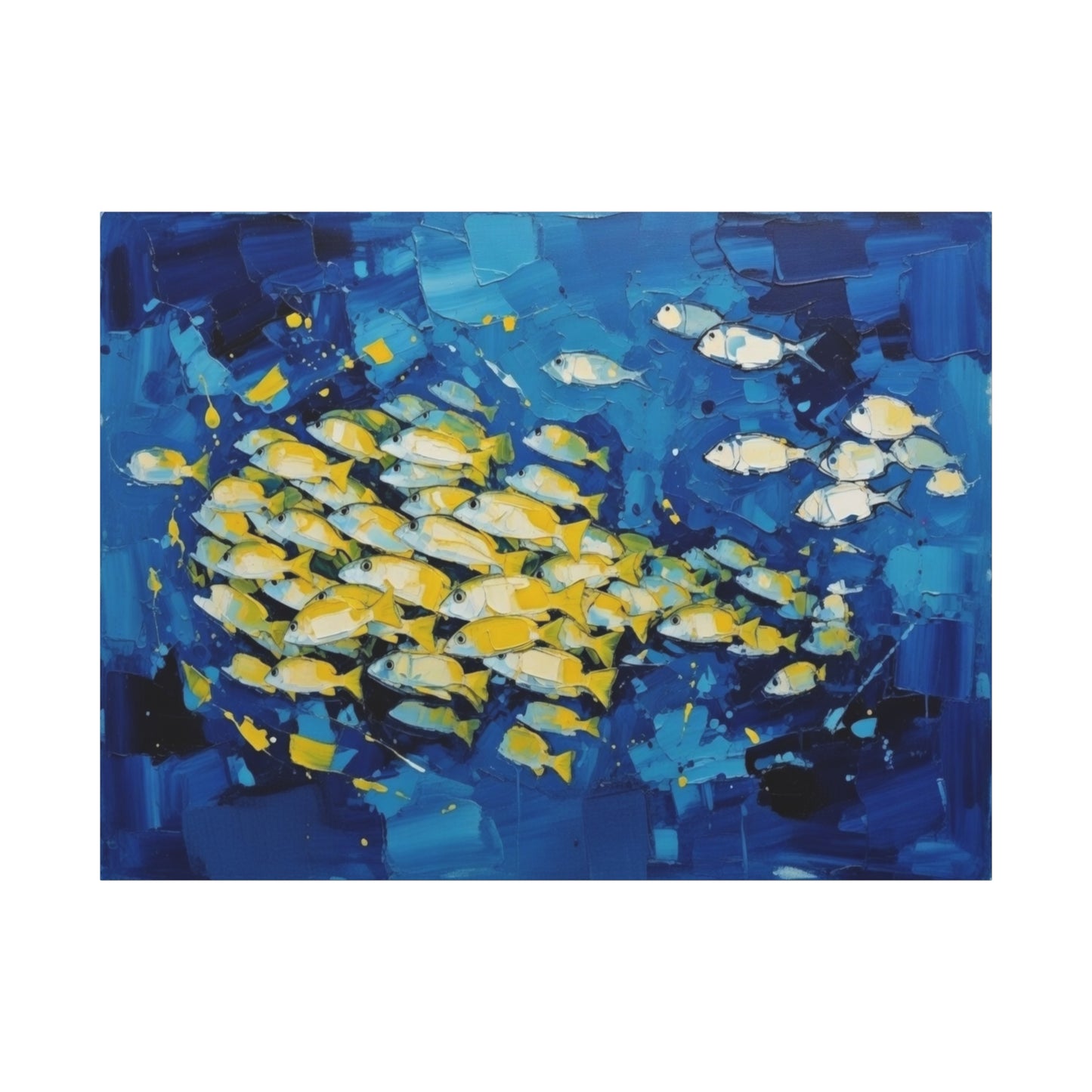 Canvas Wall Art - Blue School of Fish Matte Stretched Canvas