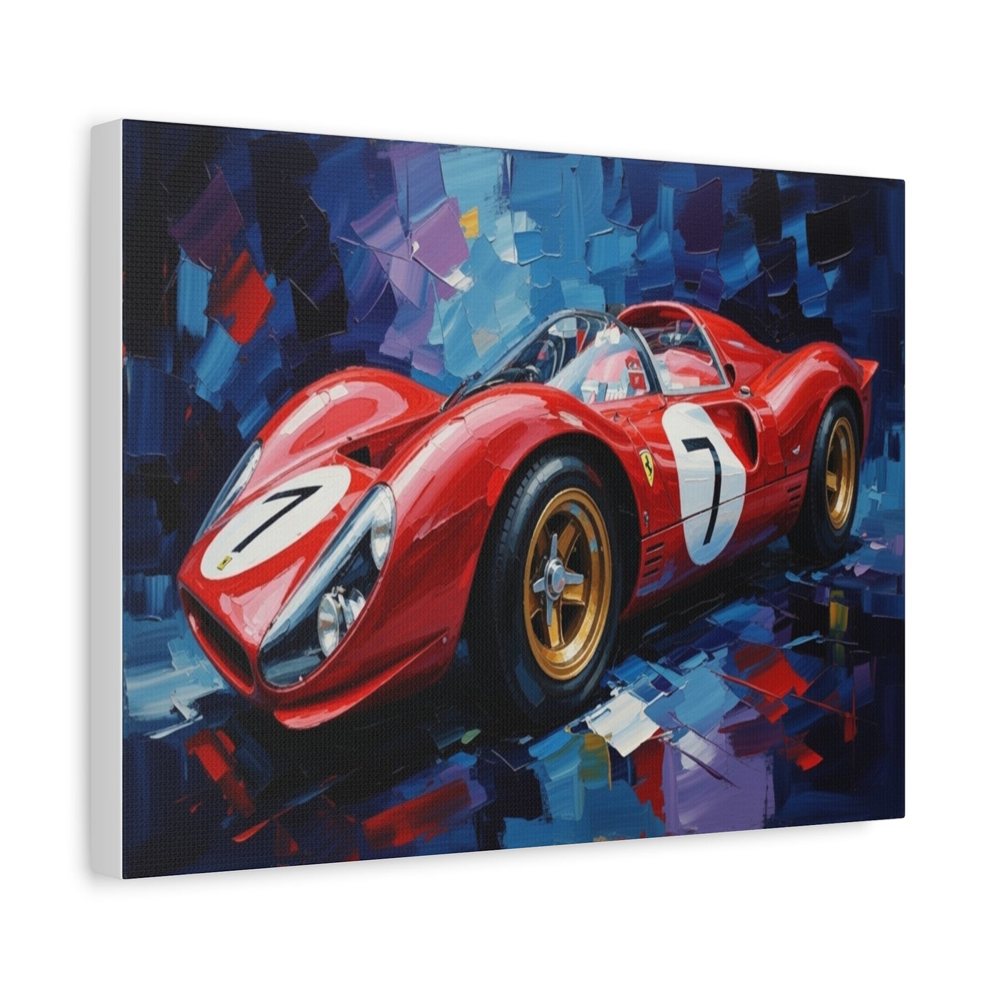 Vintage Ferrari Racing Car Canvas Print — Red Classic Sports Car Artwork (Matte Stretched)