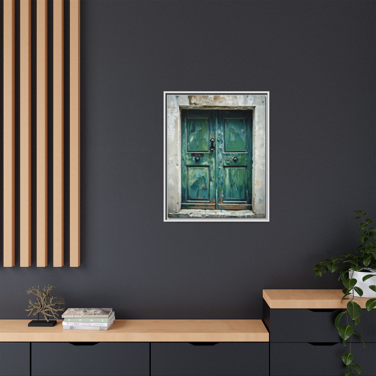 Framed Matte Canvas Art — Weathered Green Door Wall Print