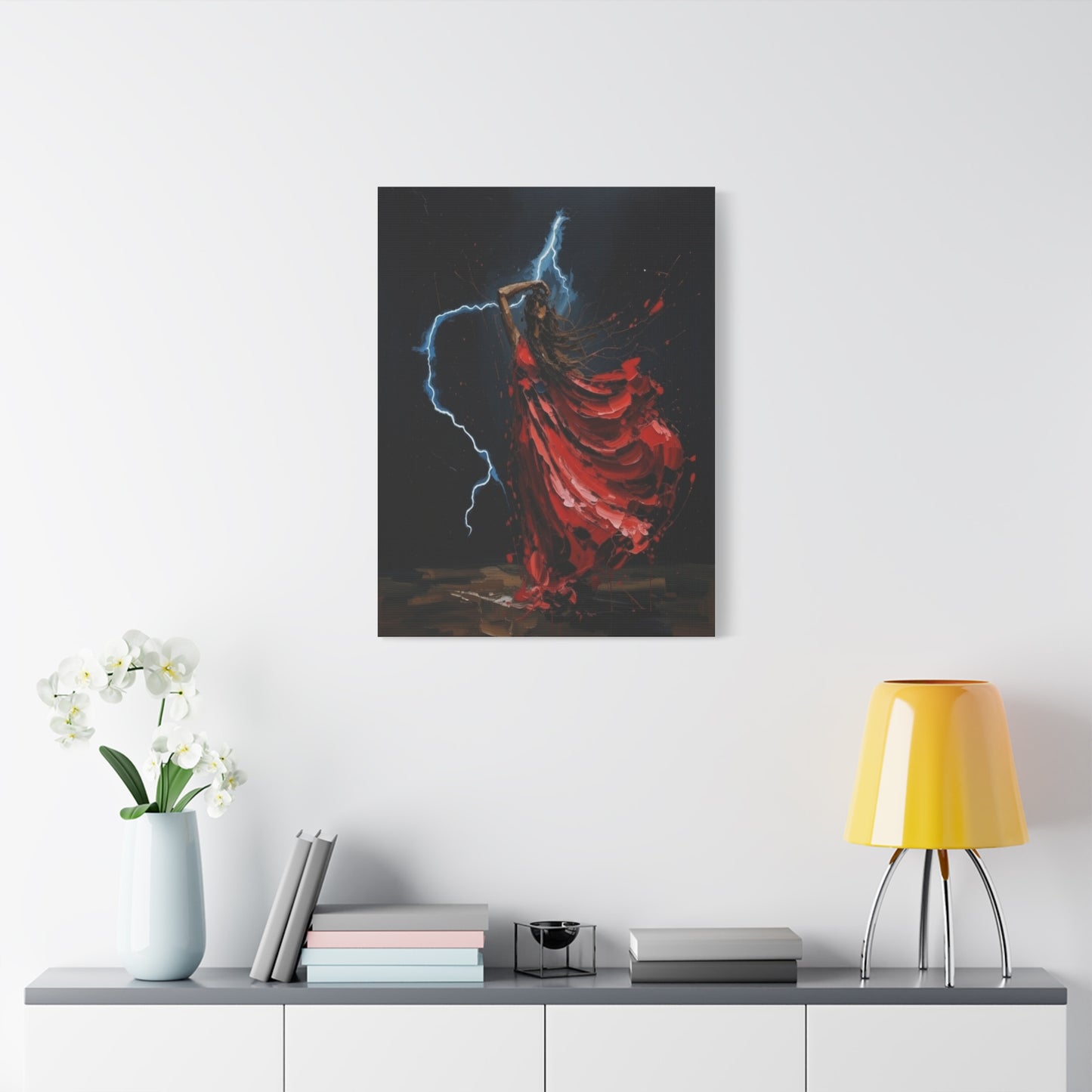 Red Dance Lightning - Matte Stretched Canvas Art