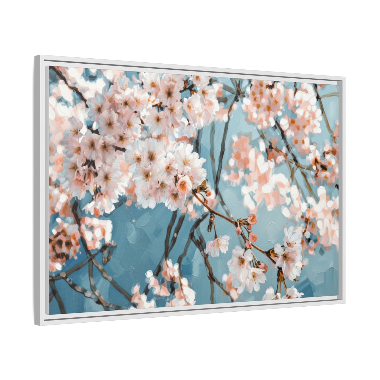 Framed Cherry Blossom Matte Canvas Print — Soft Pink Floral Wall Art