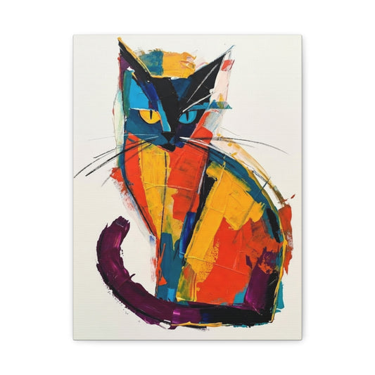 Colorful Abstract Cat Canvas Art - Modern Stretched Matte Wall Decor