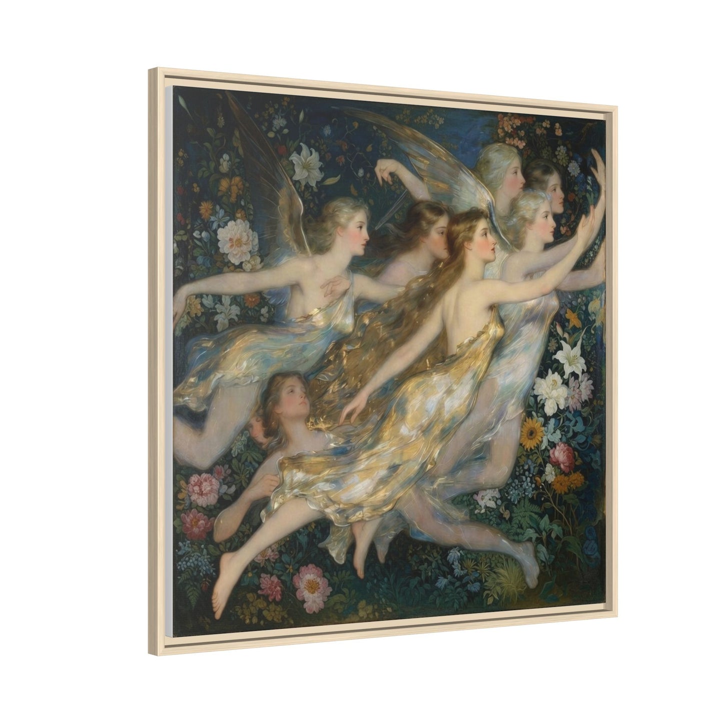 Framed Matte Canvas Wall Art — Vintage Fairies & Floral Painting
