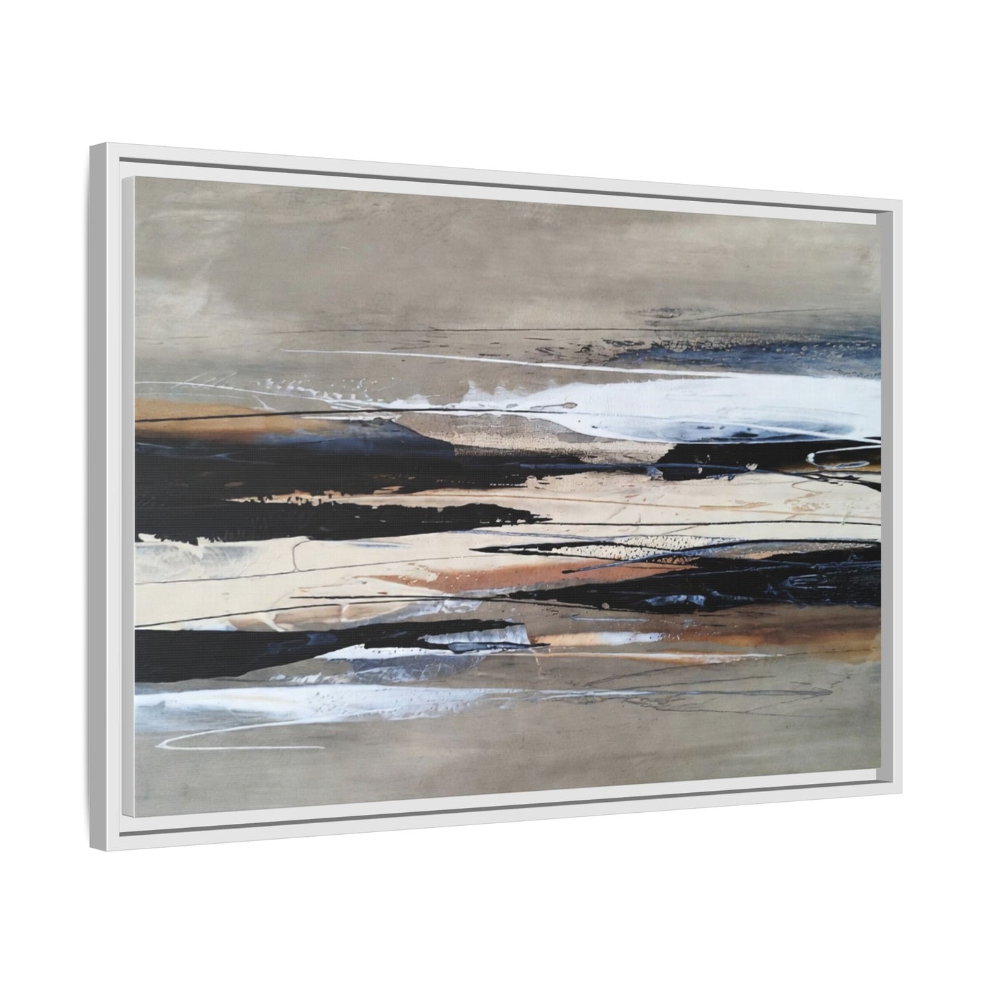 Abstract Seascape Matte Canvas Framed Wall Art — Neutral Coastal Landscape