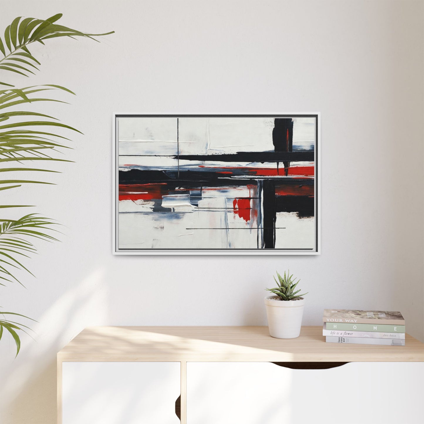 Abstract Red & Black Framed Canvas Art — Modern Matte Wall Painting
