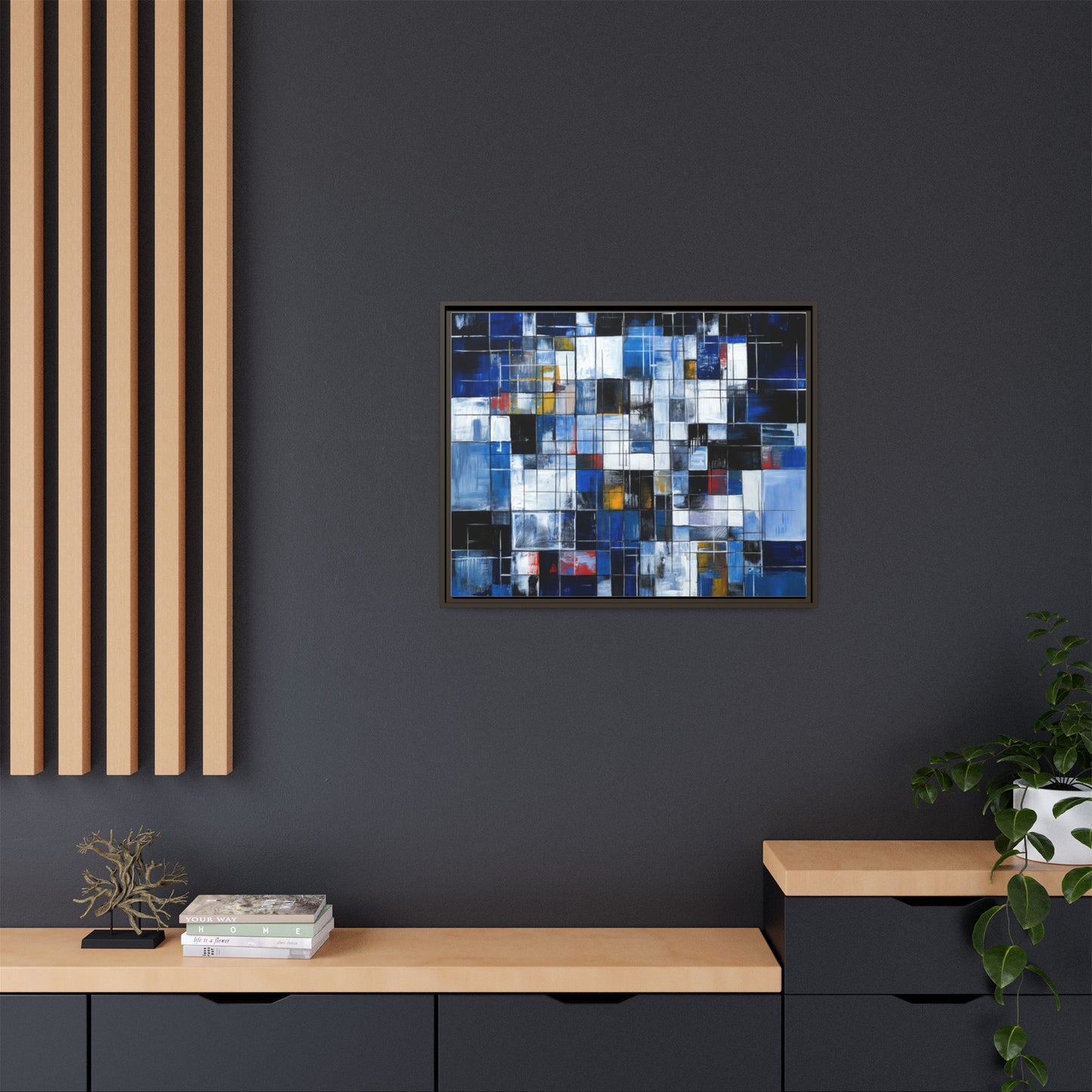 Abstract Blue Grid Matte Canvas Framed Art Print