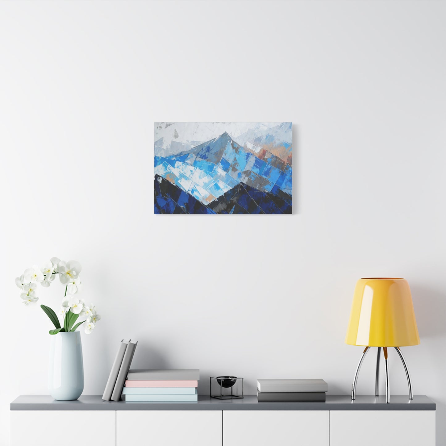 Blue Abstract Mountain Canvas Print – Modern Geometric Landscape Wall Art