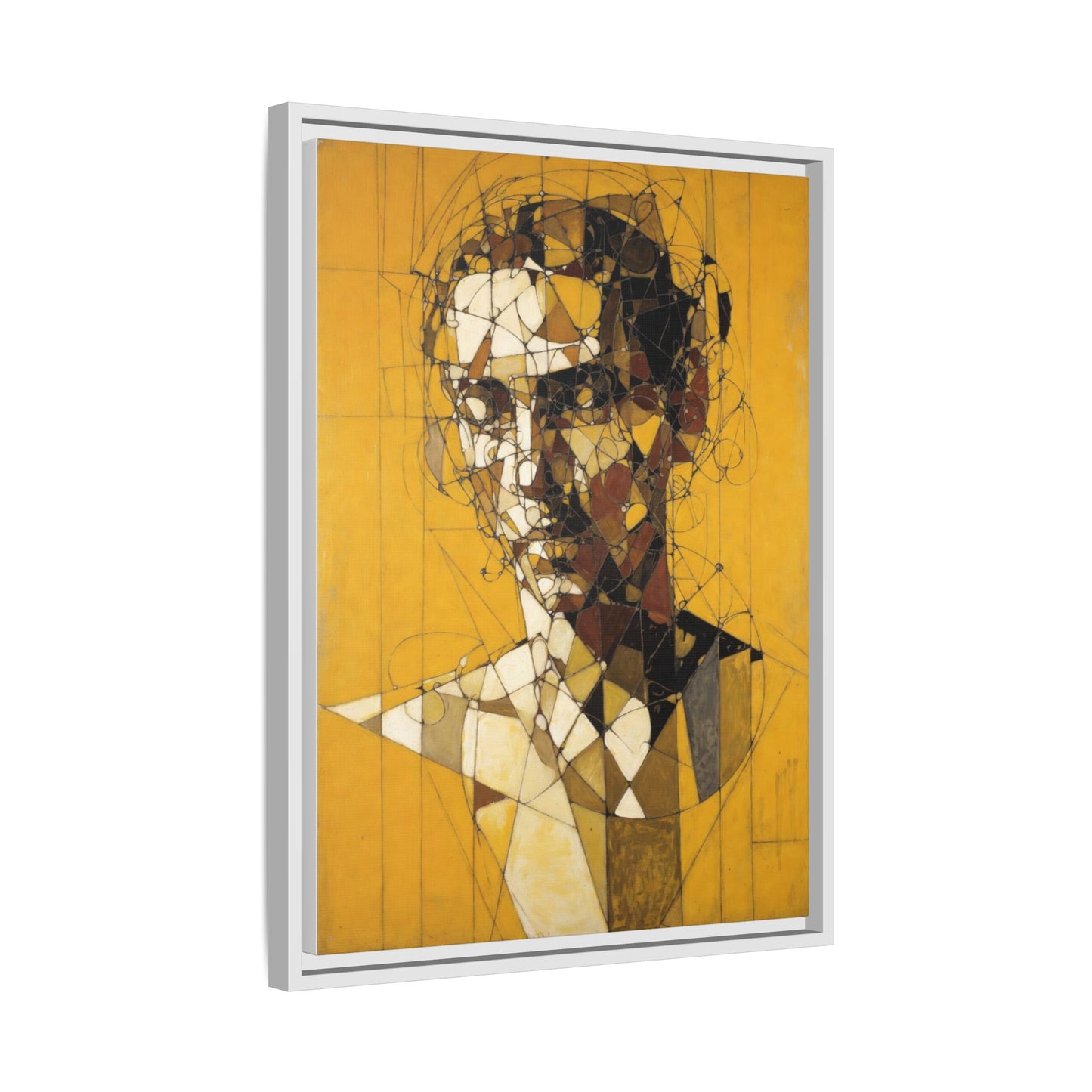 Framed Matte Canvas Art - Abstract Geometric Portrait on Mustard Yellow