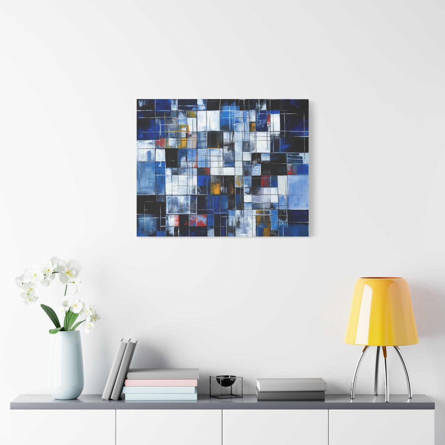 Abstract Blue Grid Matte Stretched Canvas Wall Art (1.25")