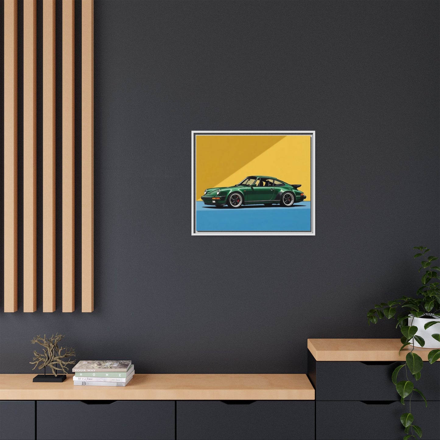 Framed Matte Canvas — Green Sports Car Wall Art