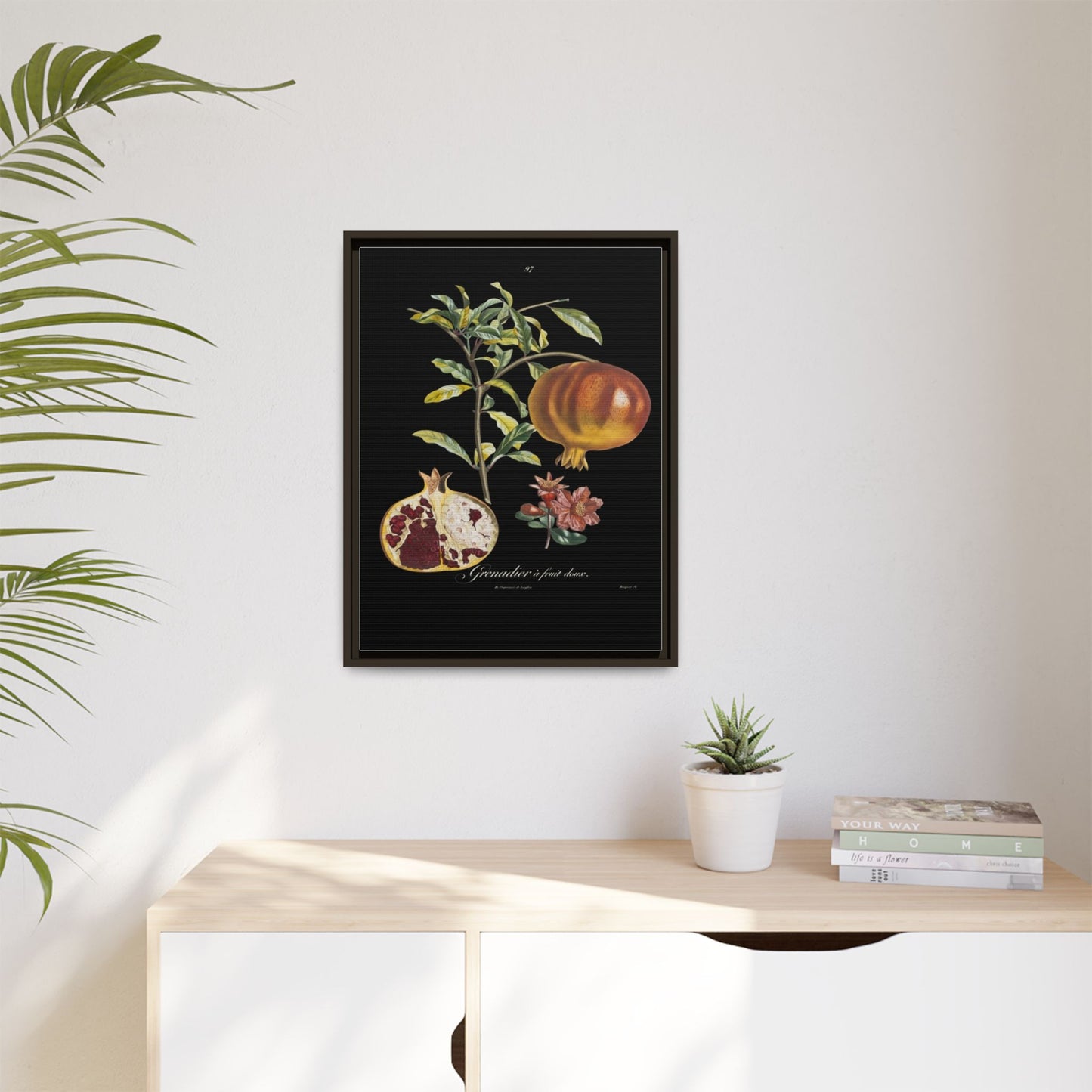 Pomegranate Botanical Framed Canvas Print — Vintage Fruit Wall Art