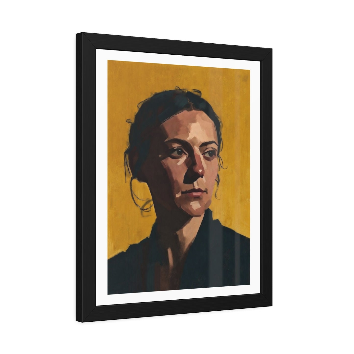 Framed Portrait Poster — Modern Painted Portrait on Mustard Background