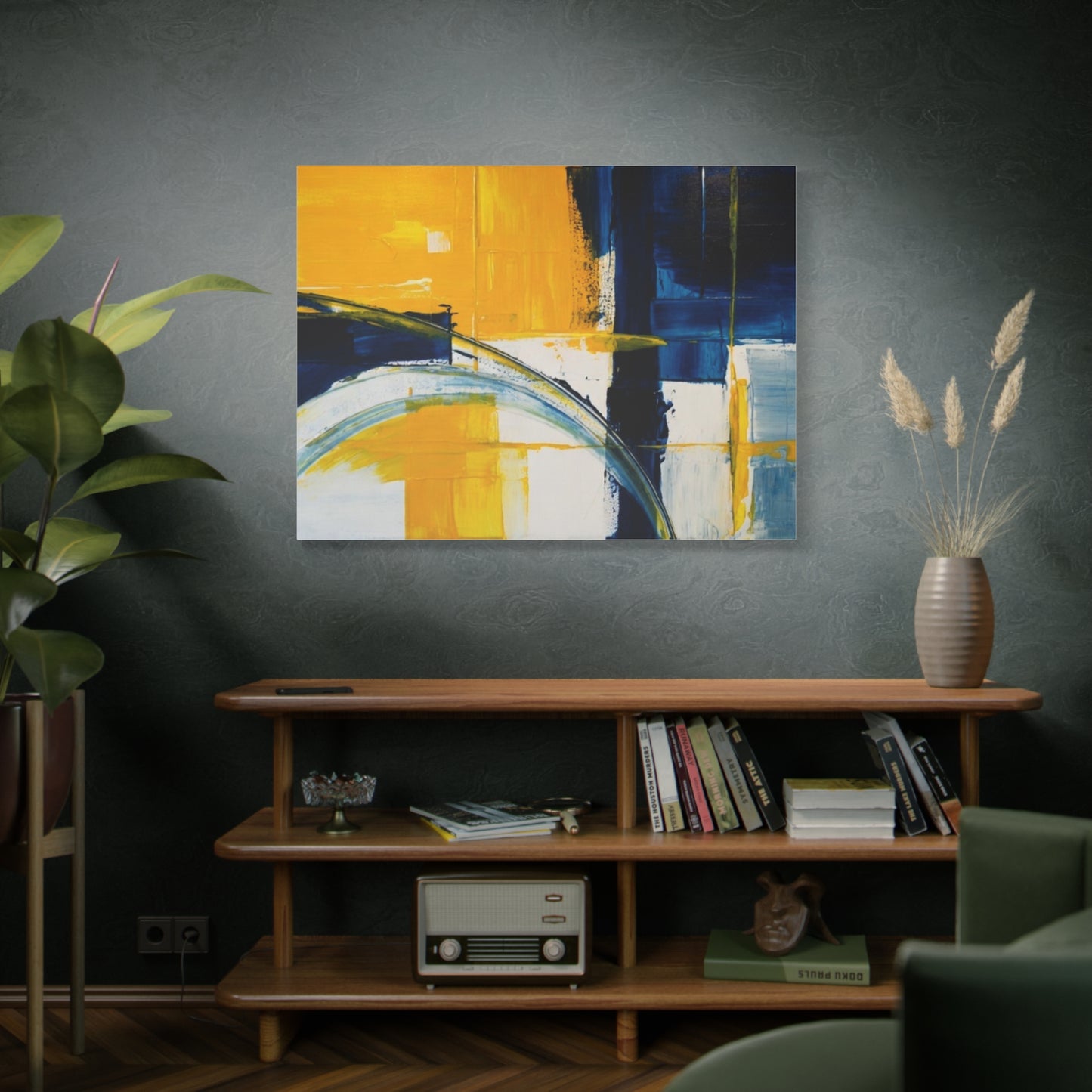 Abstract Blue & Yellow Arc Matte Canvas Wall Art - Stretched 1.25"