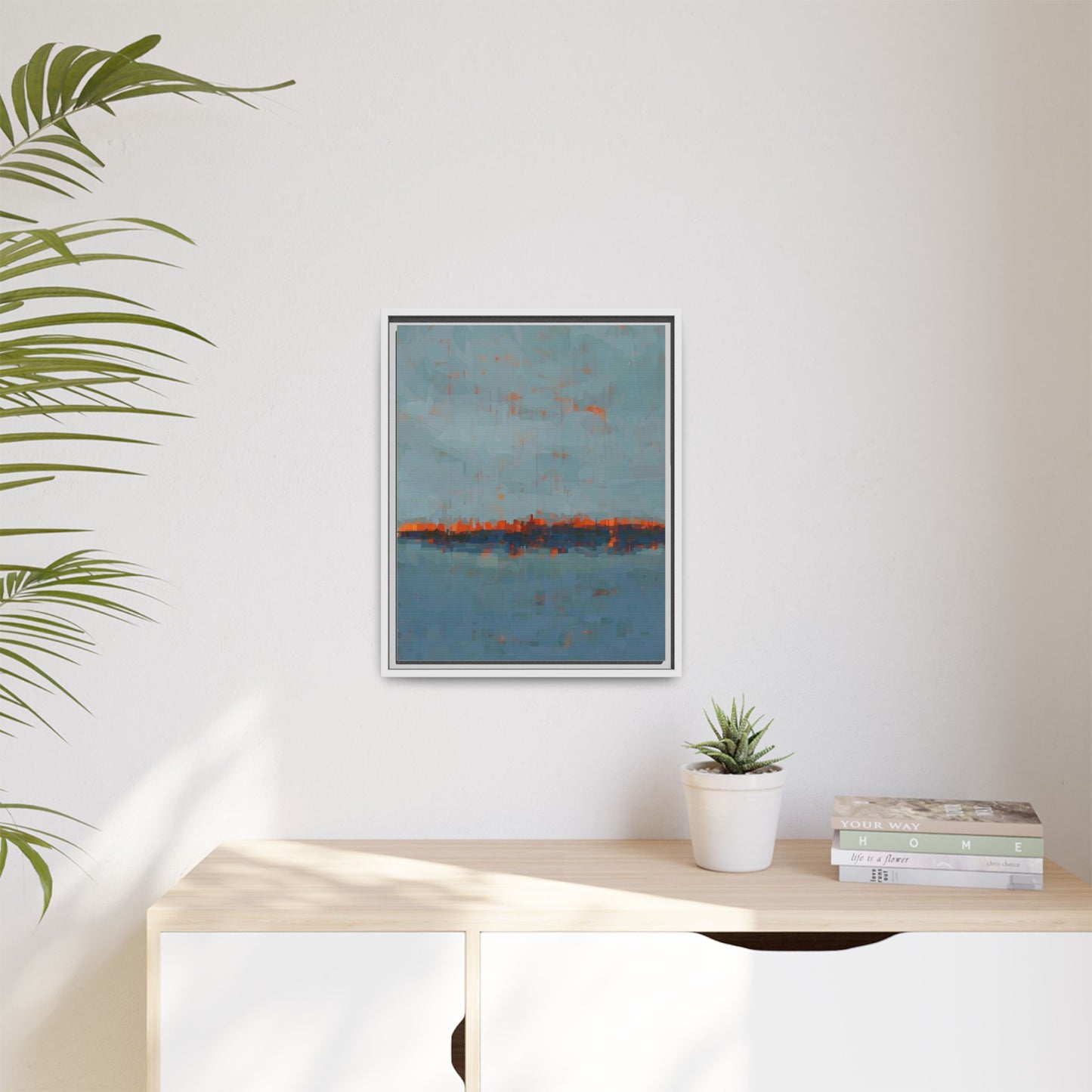 Framed Canvas Art — Teal & Orange Abstract Seascape