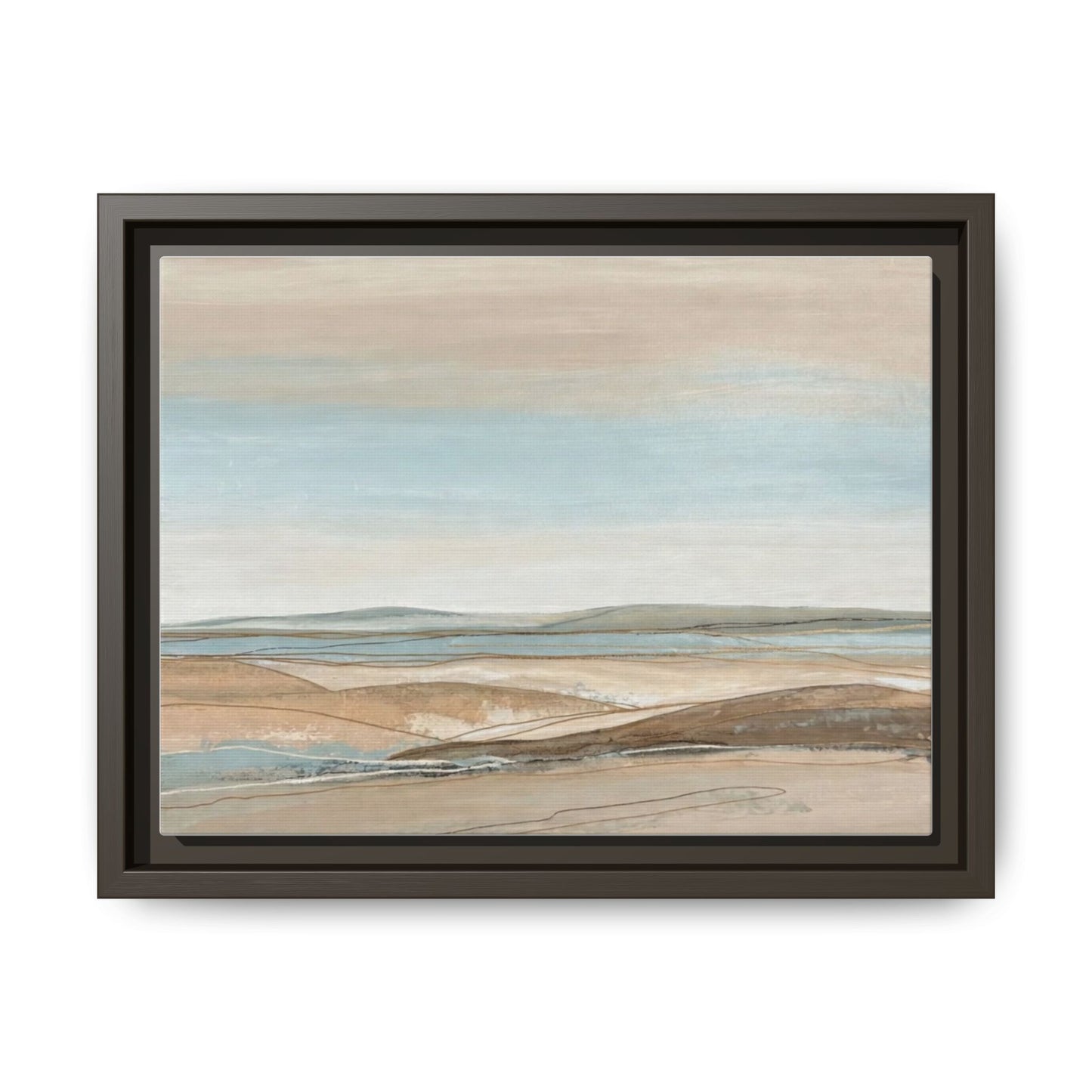 Framed Abstract Landscape Matte Canvas — Serene Coastal Horizon Wall Art