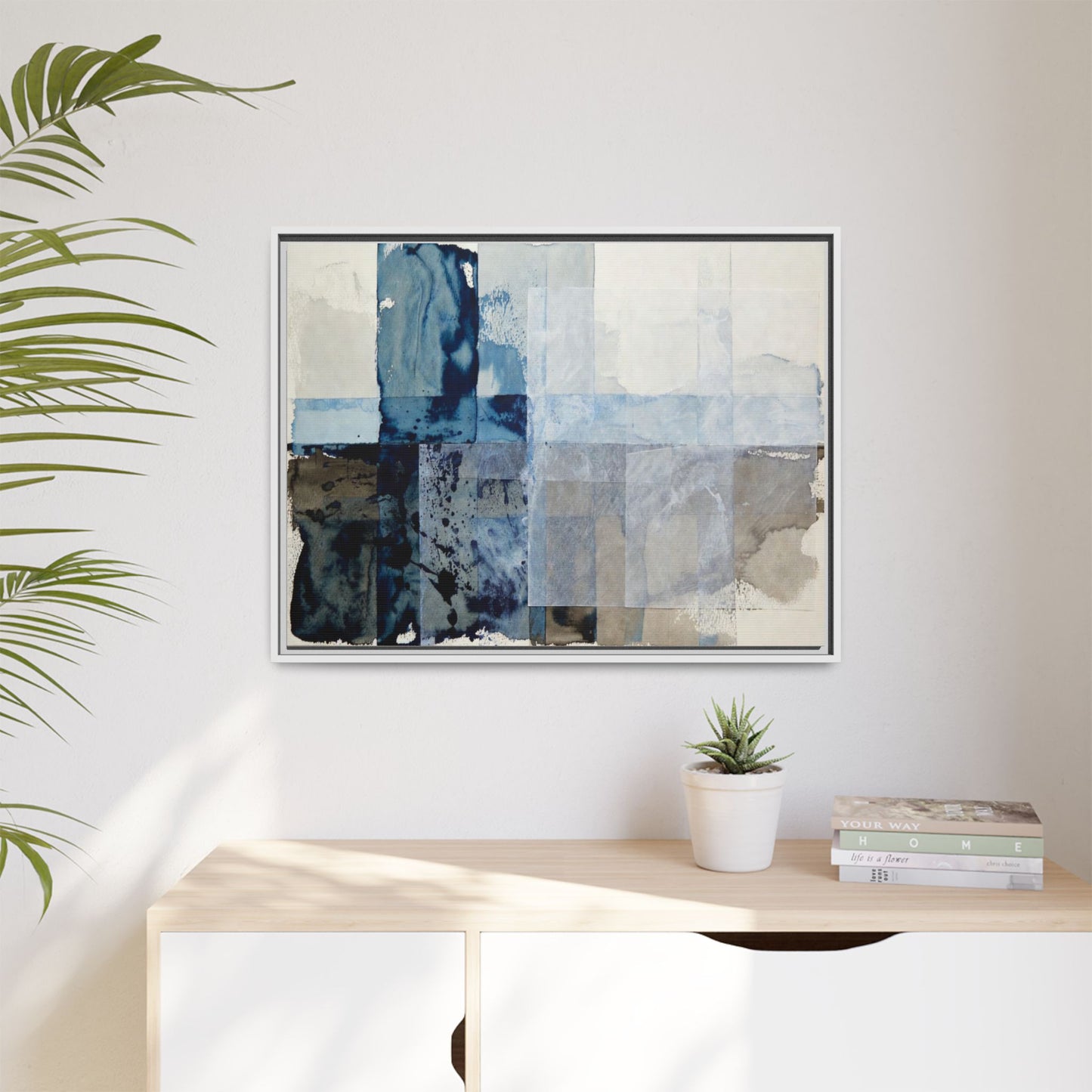 Abstract Coastal Blue Framed Canvas Art