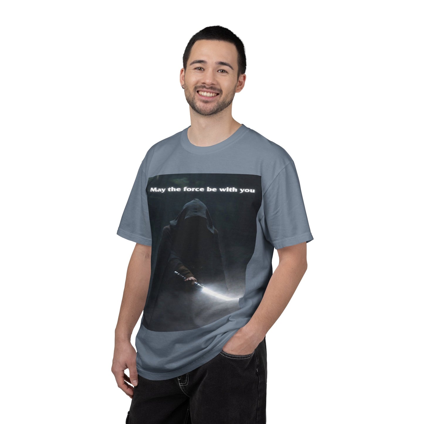 May the Force Be With You T-Shirt — Dark Hooded Lightsaber Graphic Tee