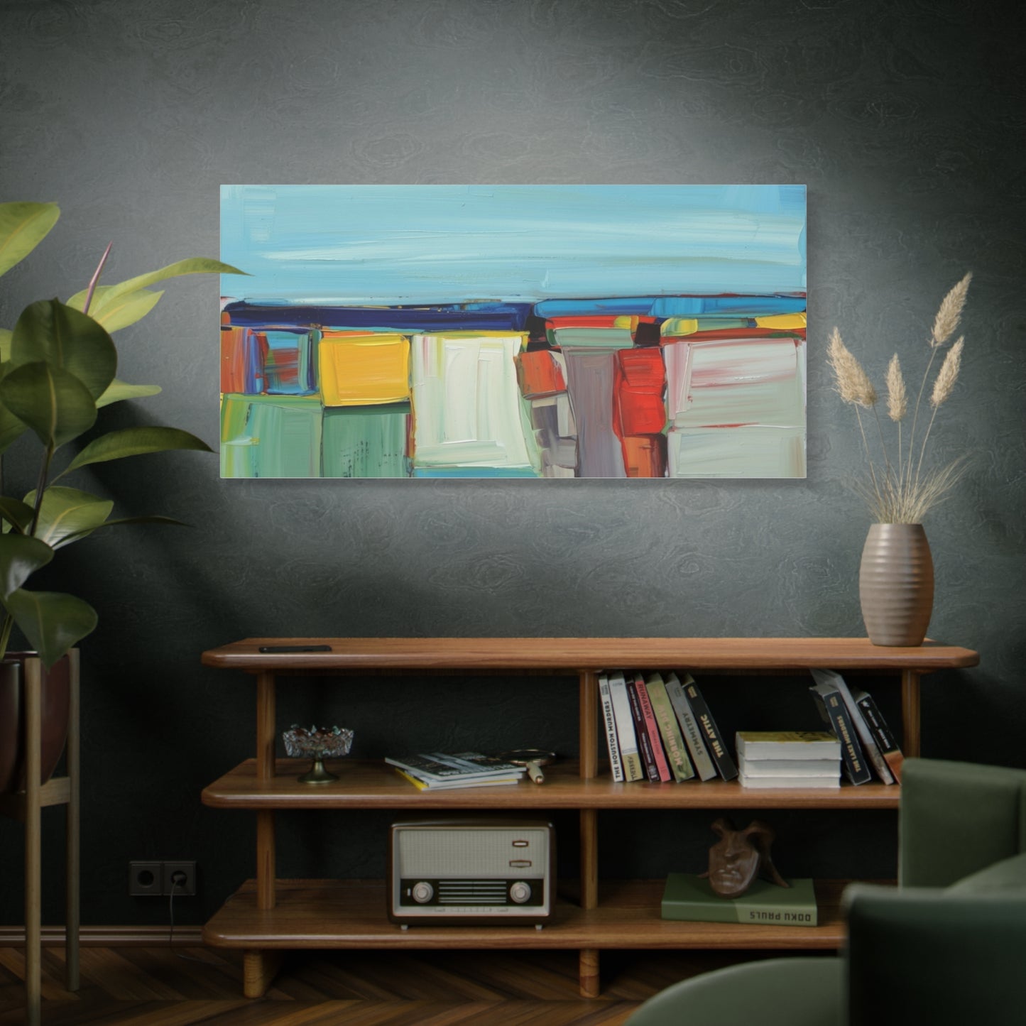 Abstract Coastal Landscape Canvas Print — Colorful Modern Seascape Wall Art