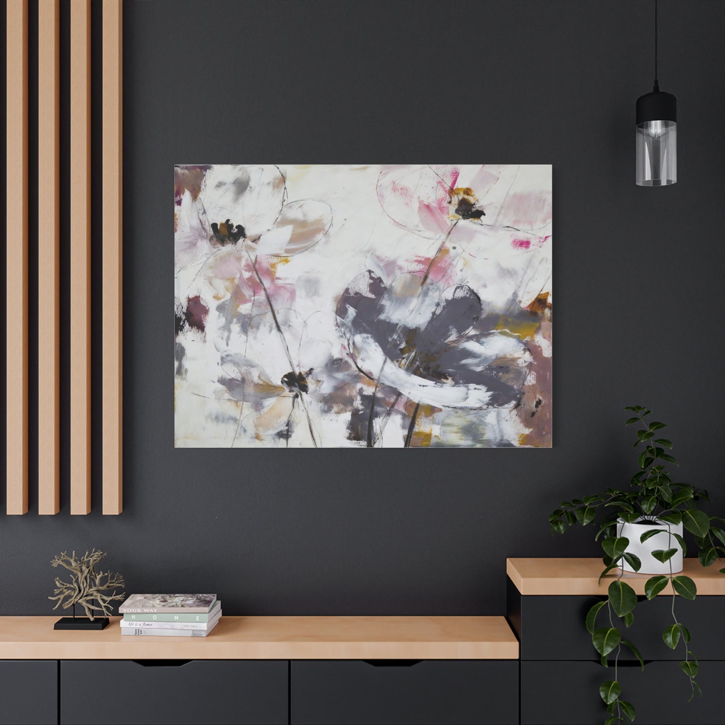 Abstract Floral Canvas Wall Art — Soft Neutral Blossoms Matte Stretched Canvas