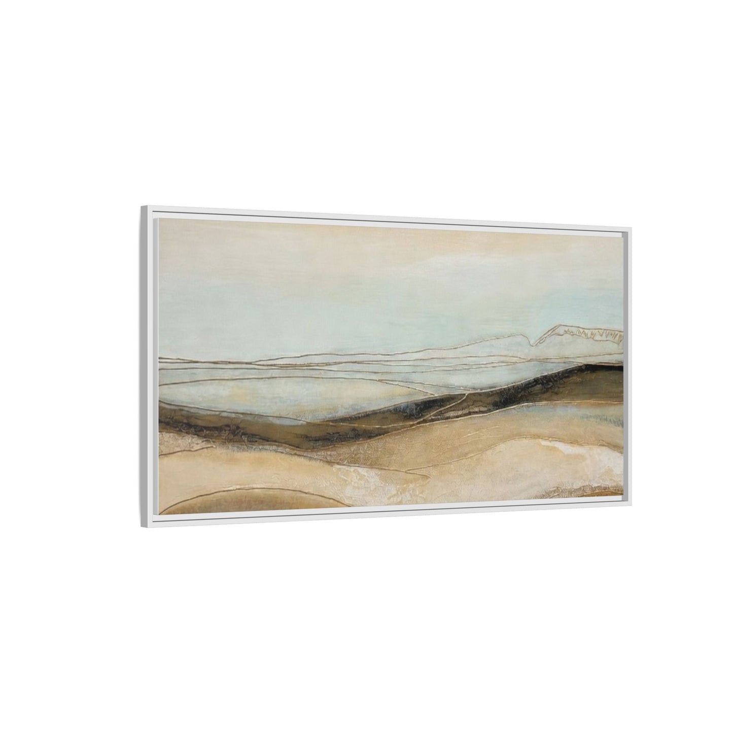 Framed Matte Canvas Wall Art — Neutral Abstract Landscape in Soft Blues & Earth Tones