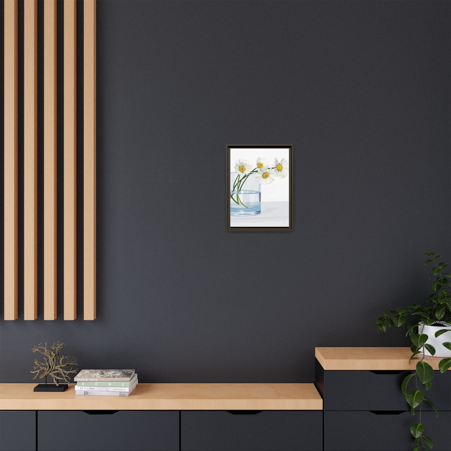 Framed Daisy Canvas Print — Minimal Botanical Wall Art