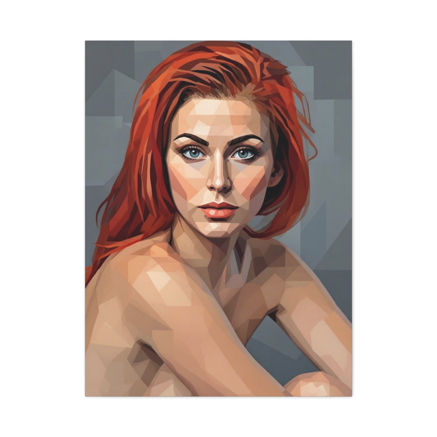 Geometric Redhead Portrait Matte Canvas Print — Modern Pop Art Wall Decor