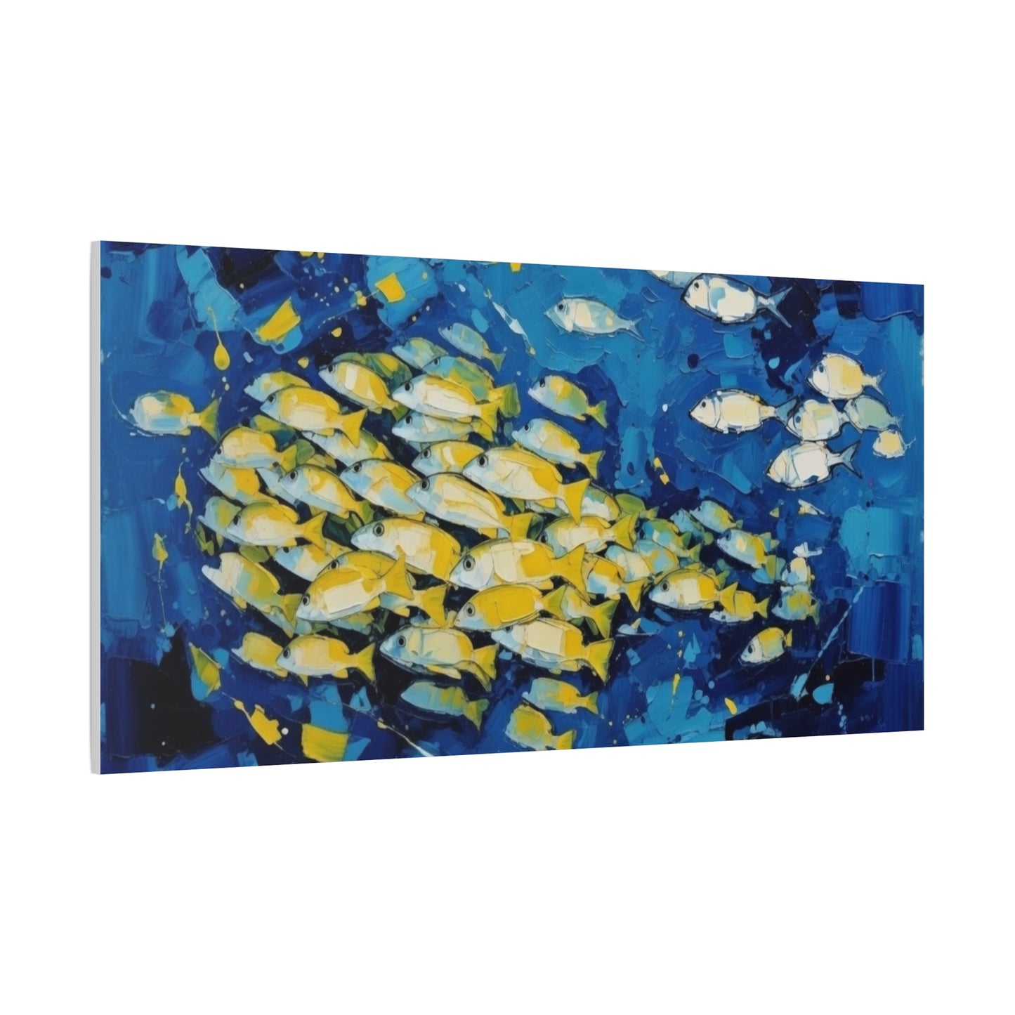 Canvas Wall Art - Blue School of Fish Matte Stretched Canvas