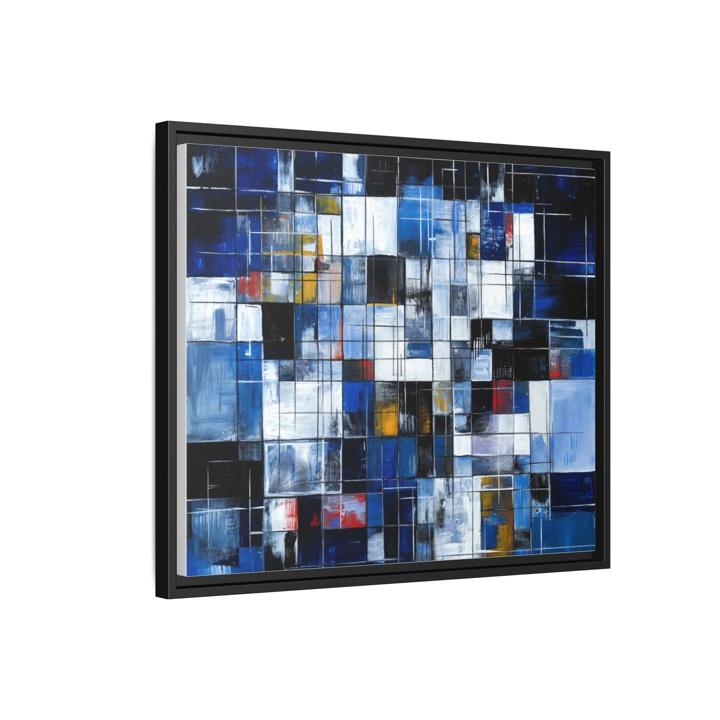 Abstract Blue Grid Matte Canvas Framed Art Print