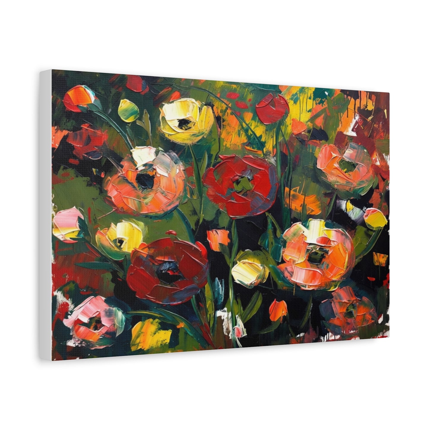 Bold Floral Abstract Canvas Print — Colorful Poppy Wall Art, Matte Stretched 1.25"