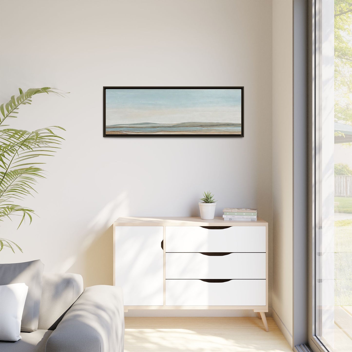 Framed Abstract Landscape Matte Canvas — Serene Coastal Horizon Wall Art