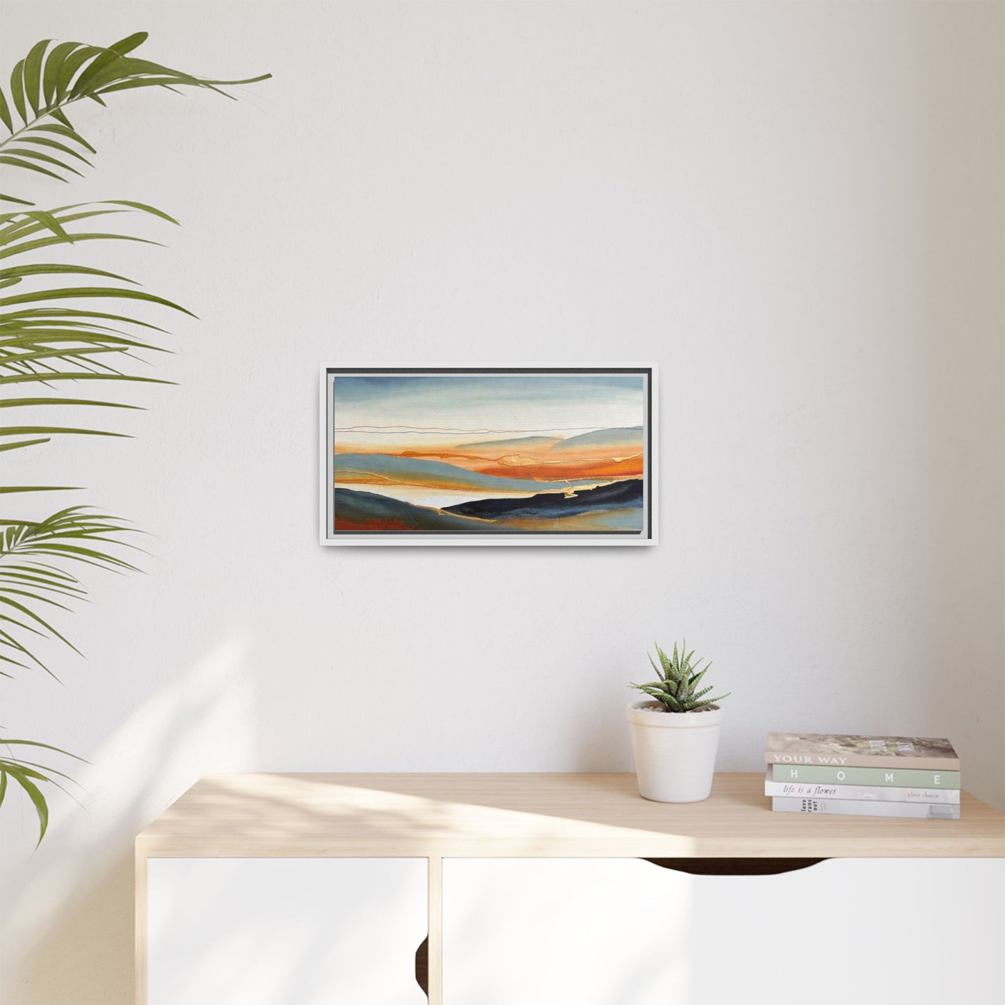 Framed Matte Canvas: Abstract Coastal Sunset Landscape Wall Art