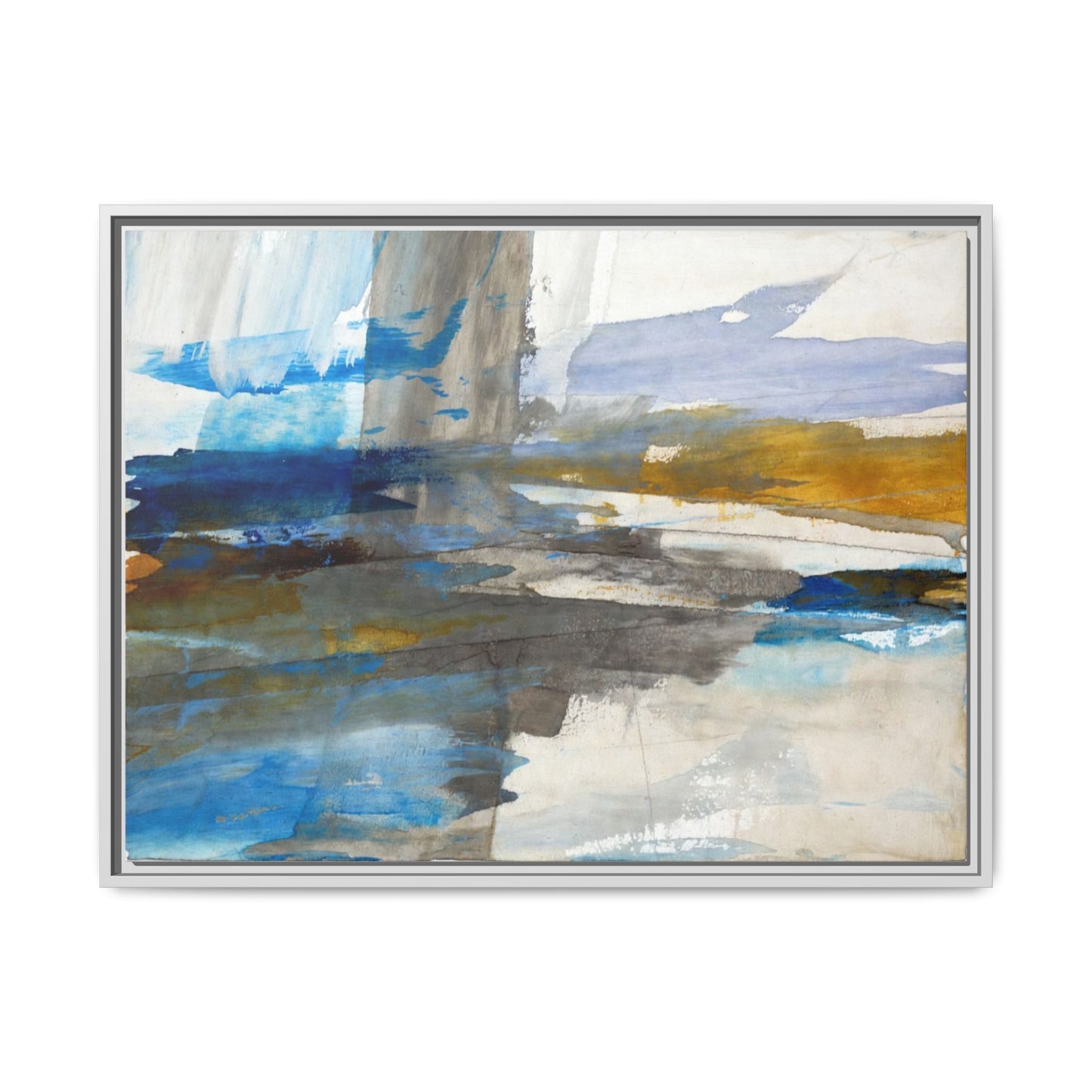 Abstract Blue & Gold Framed Canvas Art — Matte Multi-Color Wall Print
